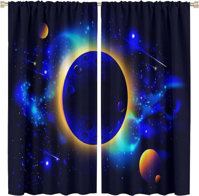 Yiran Furniture 2er-Set Weltraum-Türvorhang mit Galaxien-Design aus Polyester, halbtransparent, Mehrfarbig, B: 100 cm, H: 130 cm - Bild 1