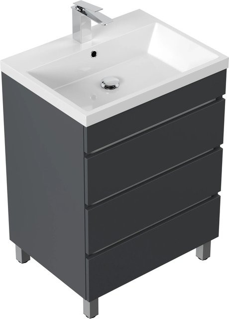 Posseik Stand-Badmöbel Fellini 60 in Eiche Gold mit 3 grifflosen Schubladen und SoftClose, B/T/H: 60 x 45,7 x 79,5 cm - Bild 1