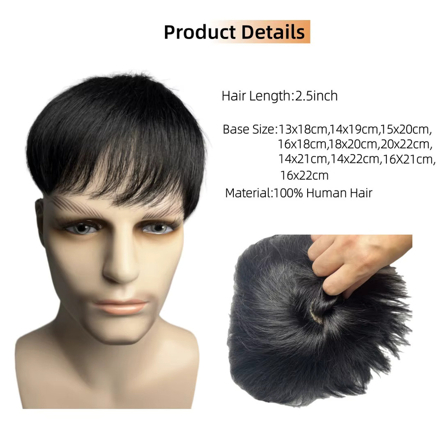 Anemone Toupet für Herren, schwarzes Echthaar-Topper, Clip-in - Bild 2