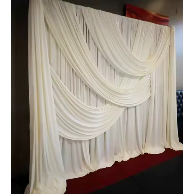 Tanmeluo Knitterfreier Faltvorhang in Beige und Weiß als weiche Stoffdraperie für Hochzeiten, Events und Partydekoration - Bild 2