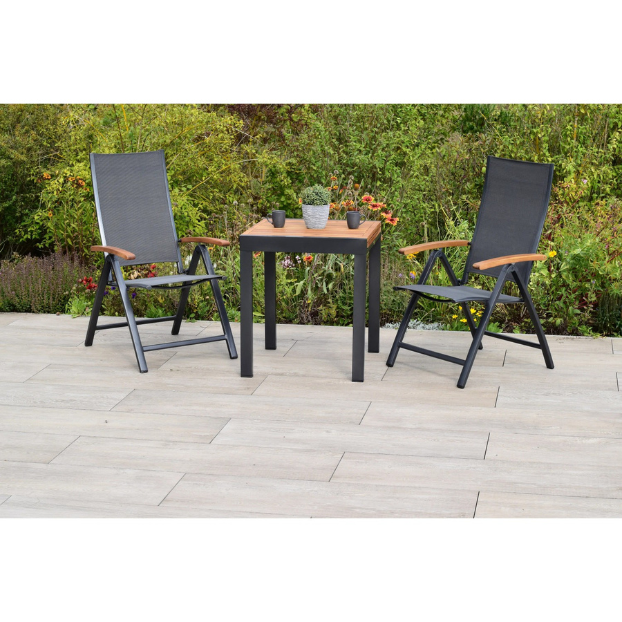 Merxx Toblino Balkon-Set 3-teilig mit ausziehbarem Tisch aus Akazie und Aluminium in Grau und Anthrazit, B/T: 65 x 65 cm, ausziehbar auf 130 cm Breite - Bild 2