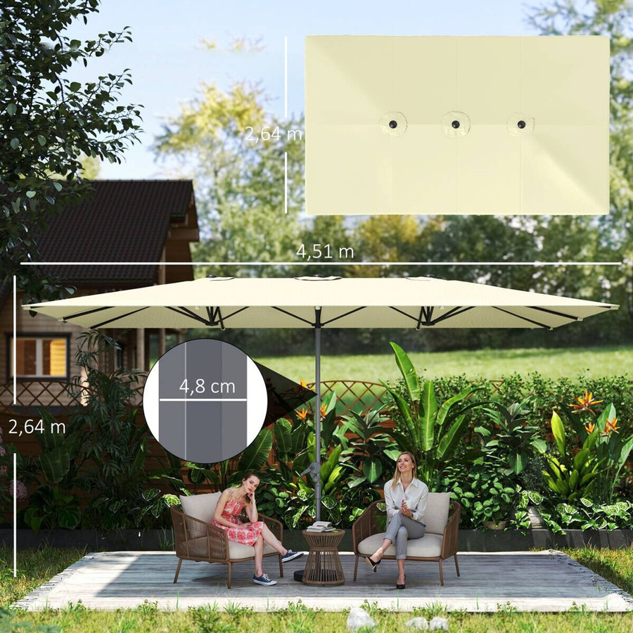 Outsunny Doppelsonnenschirm mit Kurbel in Cremeweiß aus Aluminium mit UV-Schutz 50+ B/H/L: 451 x 264 x 264 cm - Bild 3