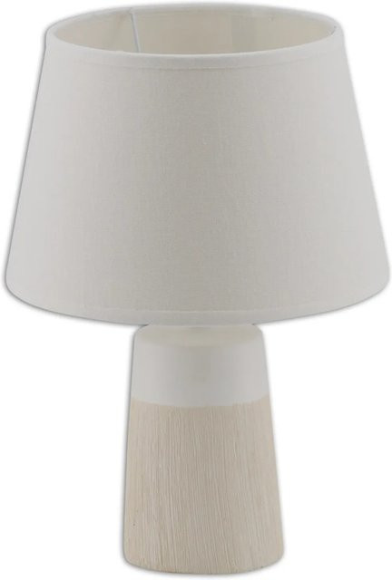 Näve Tischleuchte Sullivan aus Keramik und Textil in Weiß mit Holzoptik und E14 Fassung - Bild 1