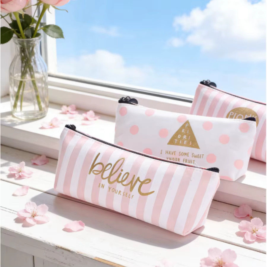 Kreatives Federmäppchen aus Segeltuch mit Kristallpulver-Design in Pink - Bild 3
