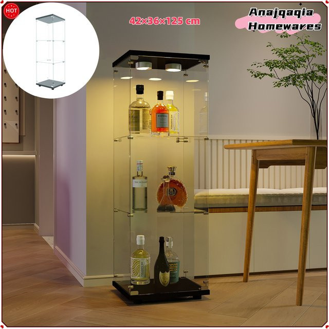 Anajqaqia Glasvitrine mit LED-Beleuchtung und Schlössern, modern, Schwarz, B/T/H: 42 x 36 x 125 cm - Bild 1