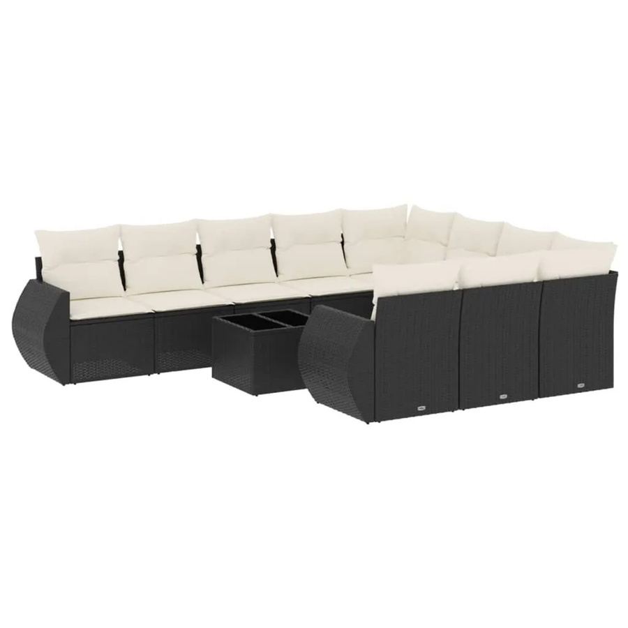 vidaXL 11-tlg. Garten-Sofagarnitur in L-Form mit Kissen und Couchtisch, Schwarz, Poly-Rattan mit Metallgestell - Bild 2