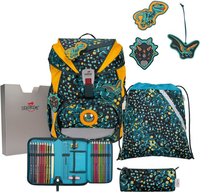 DerDieDas ErgoFlex Schulrucksack-Set 5-teilig Dino Time in Grün und Multicolour - Bild 1