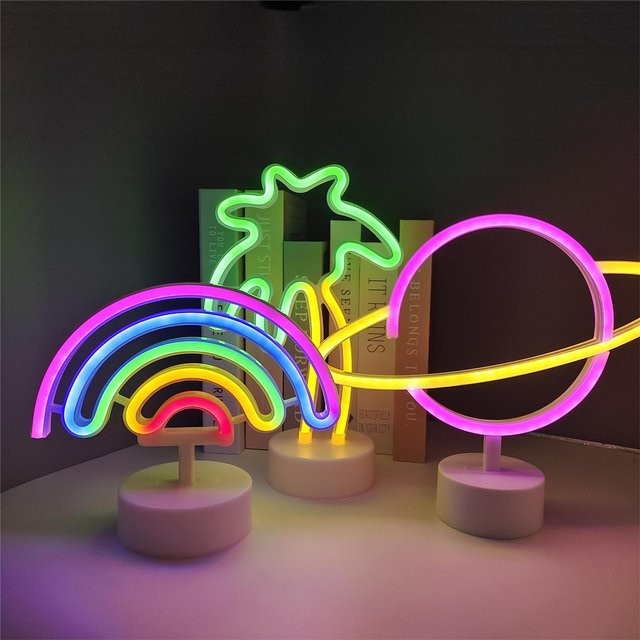 Neon LED Nachtlicht in Regenbogenfarben für dein Zimmer als Tischdeko mit USB- und Batteriebetrieb - Bild 1