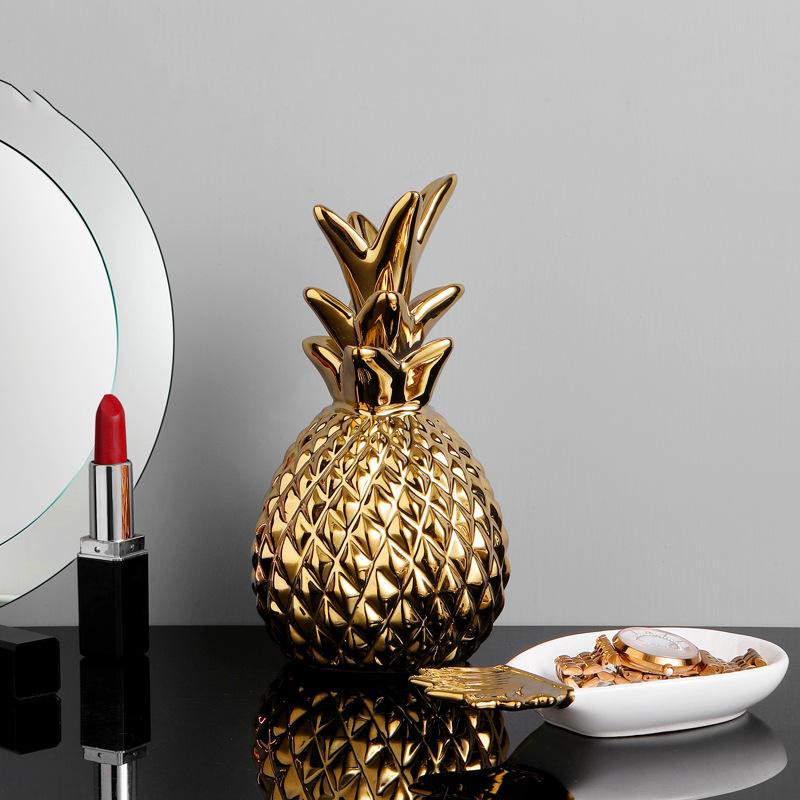 Yiran Furniture Ananas Keramik-Dekoornament aus weißem Porzellan in Gold oder Silber - Bild 2