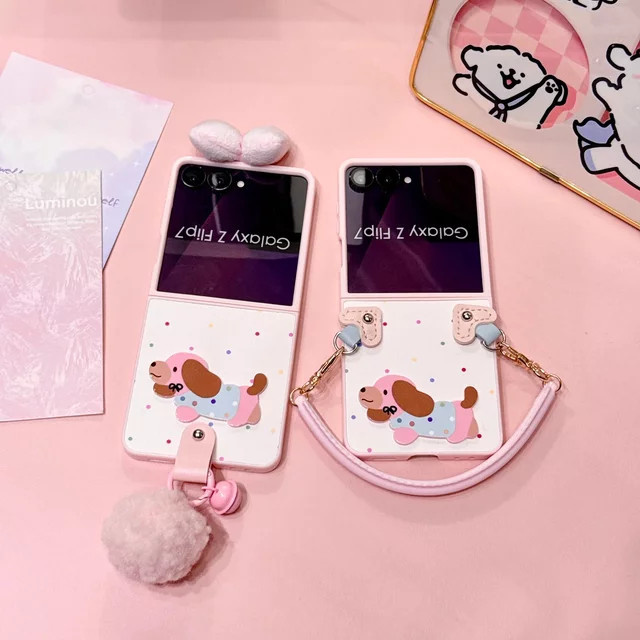 Samsung Galaxy Z Flip Handyhülle mit Handschlaufe und niedlichem Welpe Plüschball Schutzhülle - Bild 1