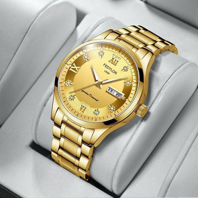 YIRAN Jewelry Armbanduhr, Quarz, Edelstahl, Gold, Diamant, Herren - Bild 1