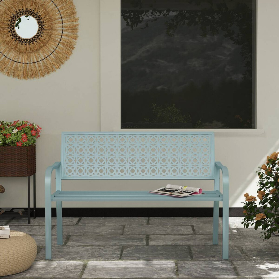 Outsunny Gartenbank aus Stahl mit Armlehnen, wetterfeste 2-Sitzer Sitzbank in Blau, B/T/H: 127 x 63 x 85 cm - Bild 4