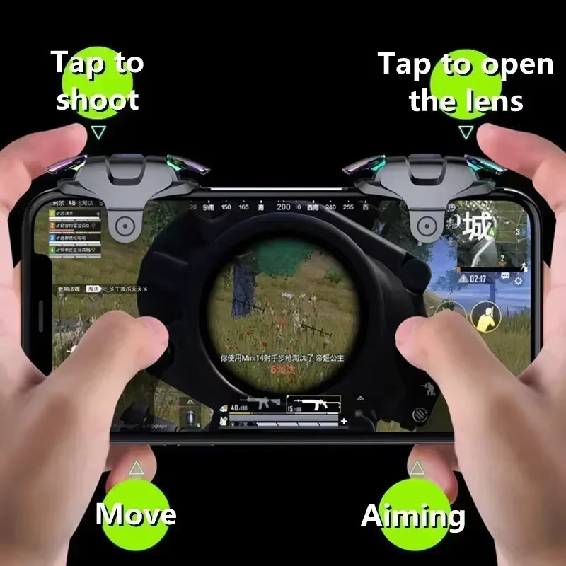 Kanlennys Room 2er-Set 4-Finger Handy-Spiel-Trigger L1 Pulse R1 Schießknöpfe für Mobile Shooter in Schwarz - Bild 6