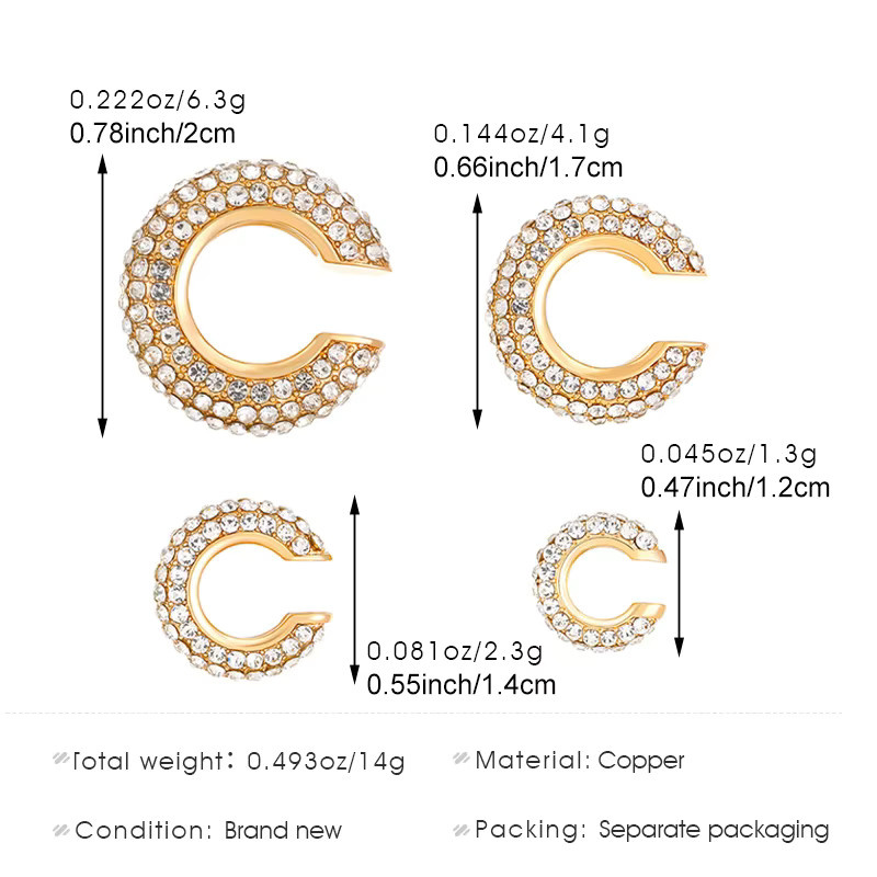 LOVBEAFAS Ohrringe, C-Form, Strass, Kristall, Damen - Bild 4