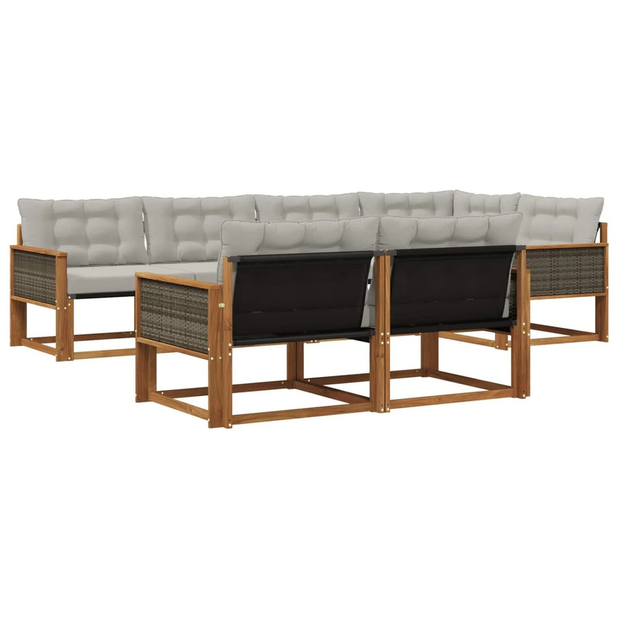 vidaXL Outdoor-Sofagarnitur in L-Form aus Akazienholz mit Kissen und Textilene-Bezug, Hellgrau/Natur - Bild 2