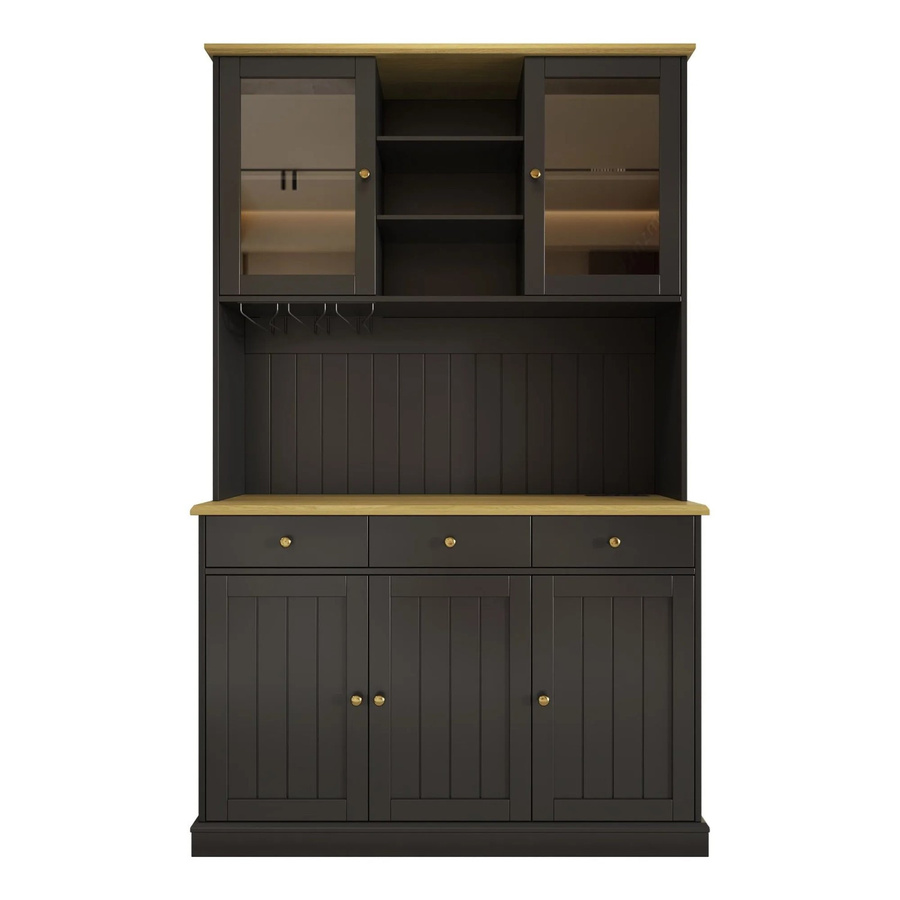 okwish Buffetschrank mit Glastüren und Steckdose in Schwarz, B/T/H: 120 x 40 x 191 cm - Bild 2
