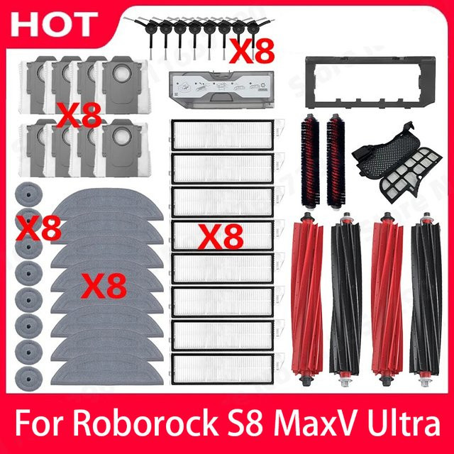 Roborock S8 MaxV Ultra Zubehör-Set in Grau aus Kunststoff mit Wischtüchern, Staubsaugerbeuteln, Seitenbürsten und Filtern - Bild 1