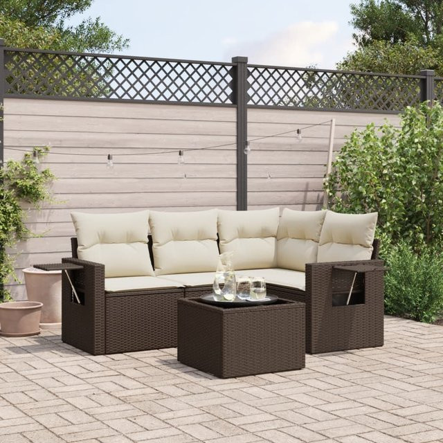 vidaXL 5-tlg. Garten-Sofagarnitur in L-Form aus Polyrattan mit Kissen, Braun - Bild 3