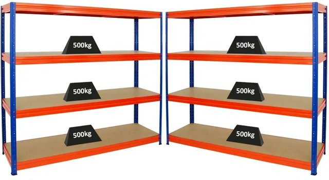PROREGAL 5er-Sparset Profi-Schwerlastregal DINO, Farbe Blau/Orange, H x B x T: 180 x 200 x 60 cm, Fachlast 500kg - Bild 1