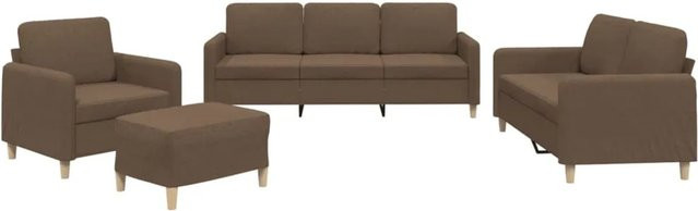 vidaXL 4-teilige Sofagarnitur aus Stoff in Braun mit Sessel, 2-Sitzer-Sofa, 3-Sitzer-Sofa, Fußhocker und Kissen - Bild 1