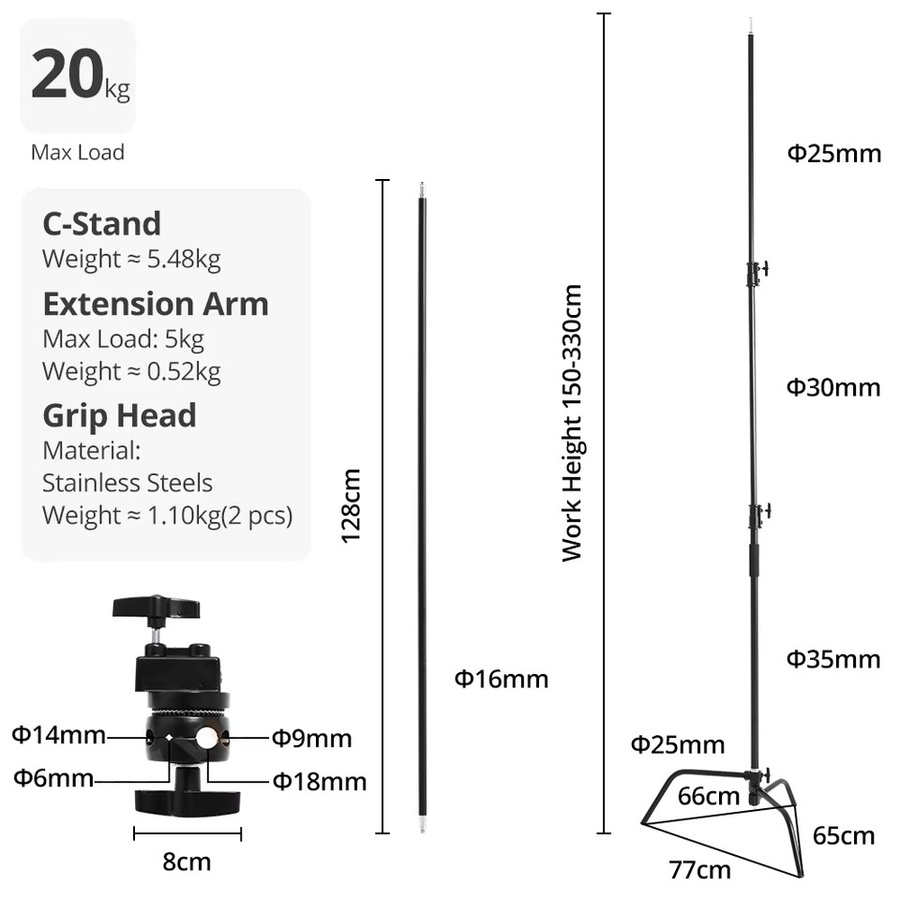 Godox C-Ständer multifunktional, Farbe: Schwarz, Höhe: 150–330 cm - Bild 2