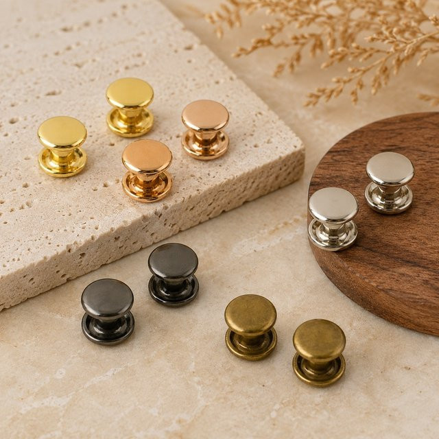 Meetee 100 Sets Metall-Doppelkappen-Nieten in Gold für Leder, Kleidung und DIY-Bastelarbeiten - Bild 1