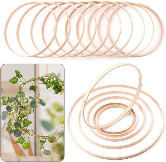 10 Stück runde Bambus Reifen aus Holz in Beige für DIY Traumfänger und Handwerksprojekte - Bild 1