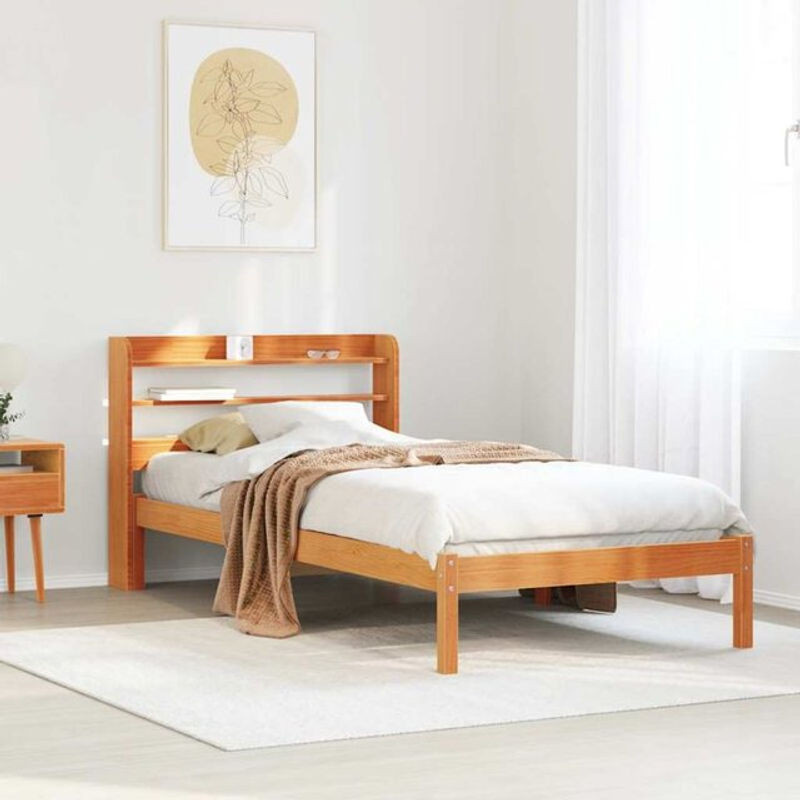 Massivholzbett aus Kiefer mit Kopfteil von Vidaxl in Braun, B/T/H: 75 x 190 cm - Bild 1