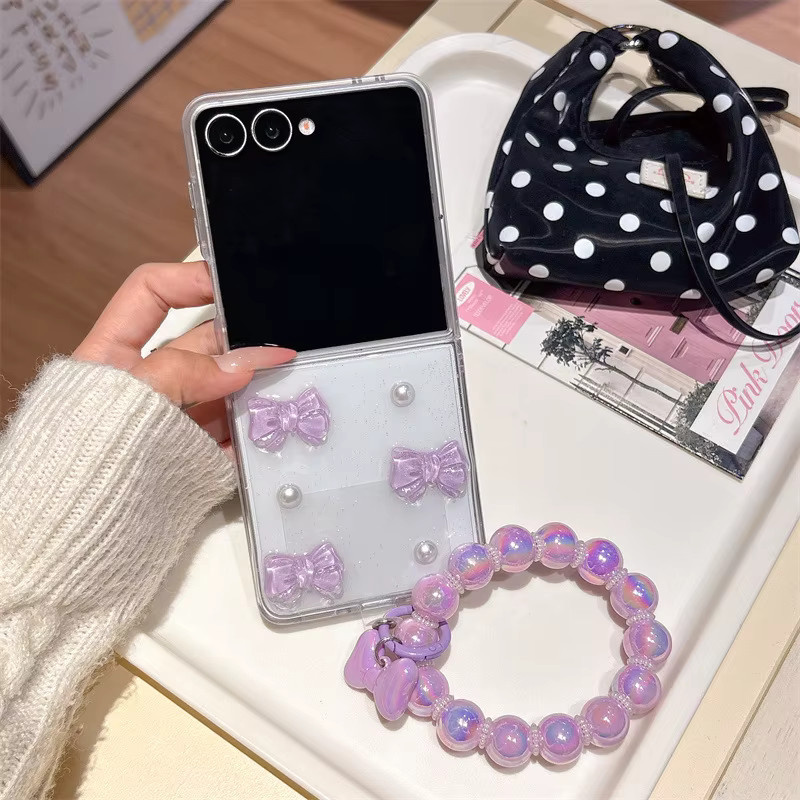 Luxuriöse 3D-Schleifenknoten-Perlen-Glitzer-Handyhülle mit Armband für Samsung Galaxy Z Flip7, Z Flip6, Z Flip5, Z Flip4, Z Flip3 und Z Flip7 FE, stoßfeste Schutzhülle - Bild 4