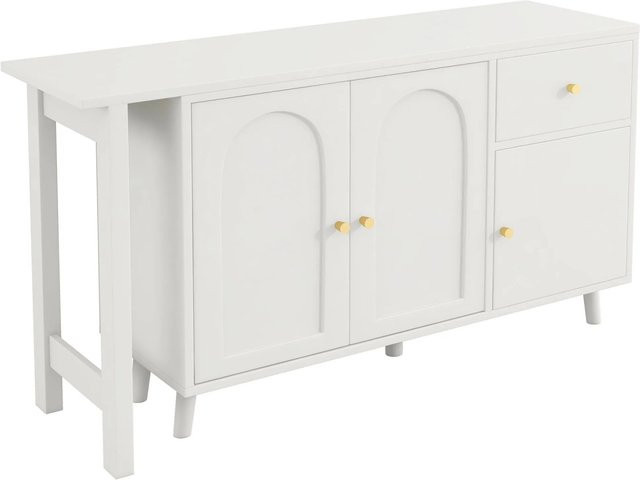 okwish Schreibtisch mit Sideboard in Weiß mit 3 Türen und 1 Schublade, B/T: 120 x 40 cm - Bild 1