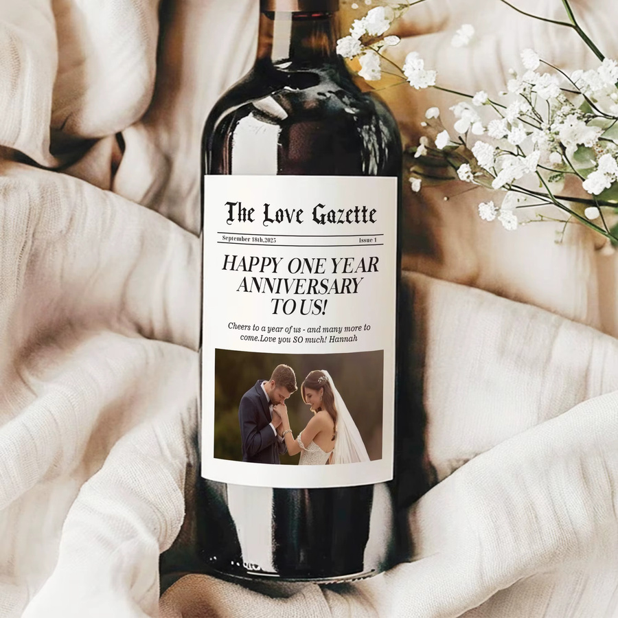 Personalisierte Weinflaschenetiketten aus wasserfestem weißem PVC mit individuellem Foto-Aufkleber für Hochzeit, Jubiläum und Party-Dekoration - Bild 2