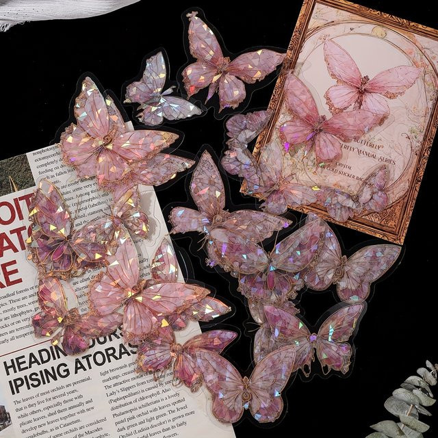 20 Stück Rosa und Lila Kristall-Schmetterling Aufkleber, dreidimensionale DIY-Dekorationssticker für Notizbücher und Tagebücher - Bild 1