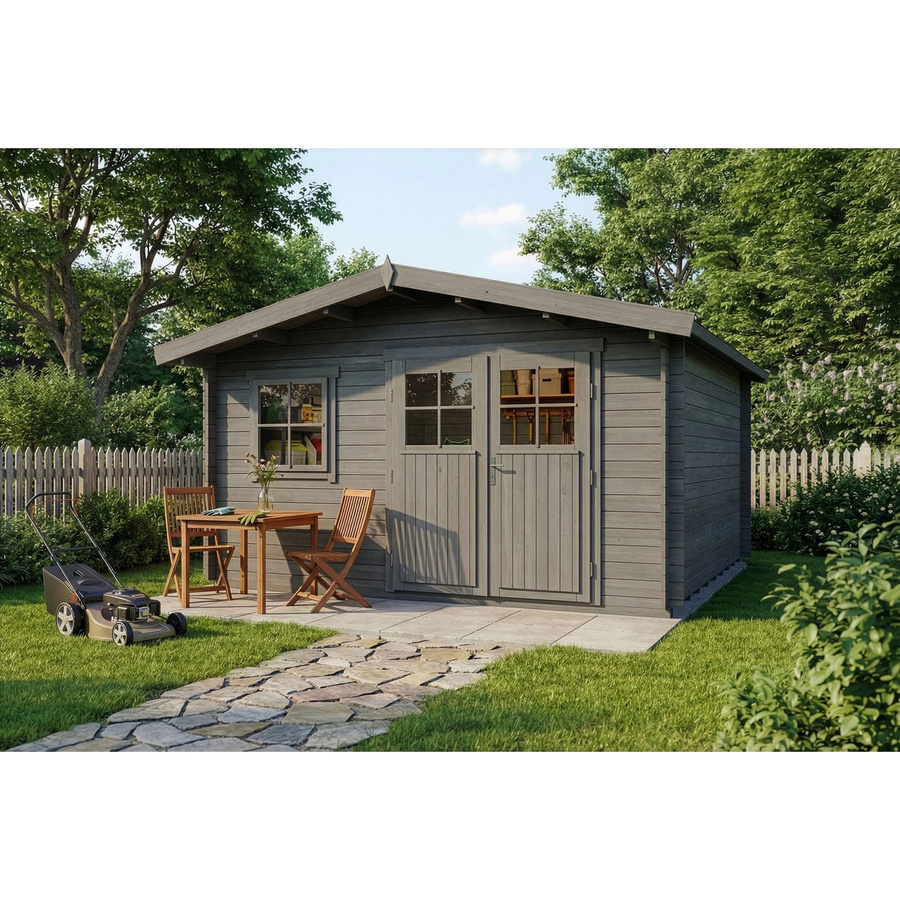 Gartenhaus Valeria-28 von Alpholz in Grau, Log Cabin mit Fenster, B/T: 428 x 427 cm - Bild 2