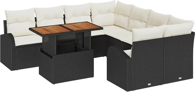 vidaXL Garten-Sofa-Set 9-teilig in L-Form mit Kissen, Schwarz und Beige - Bild 1