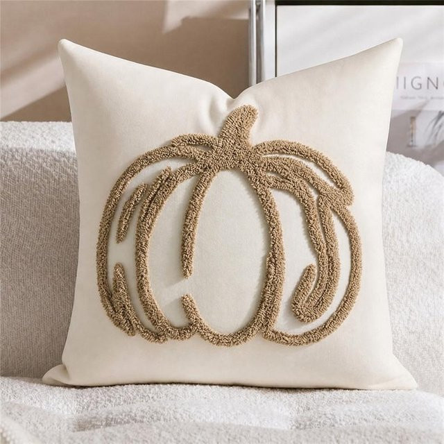 JMG Clothing Bestickter Kürbis Kissenbezug für Herbst und Halloween in Beige, B/H: 30 x 50 cm - Bild 1