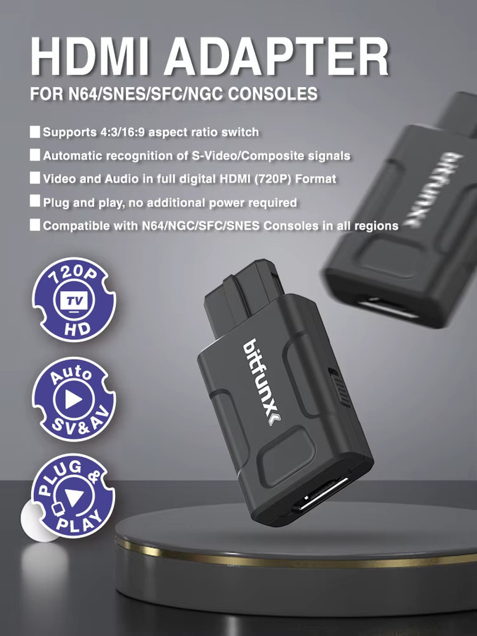 Bitfunx HDTV-Adapter für N64, SNES, SFC und NGC Konsolen in Schwarz mit 720P und 1080P Unterstützung sowie umschaltbarem 4:3 und 16:9 Aspektverhältnis - Bild 6