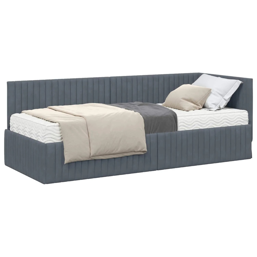 vidaXL Eckbettgestell mit 2 Matratzen und Kopfteil aus Samt in Grau, B/T/H: 204 x 80 x 84 cm - Bild 2