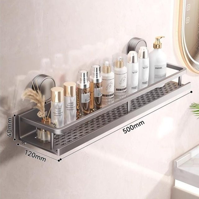Crown Global Multifunktionales Badezimmerregal in Grau mit Saugnapfhalterung zur Wandmontage ohne Bohren, Breite: 50 cm - Bild 1