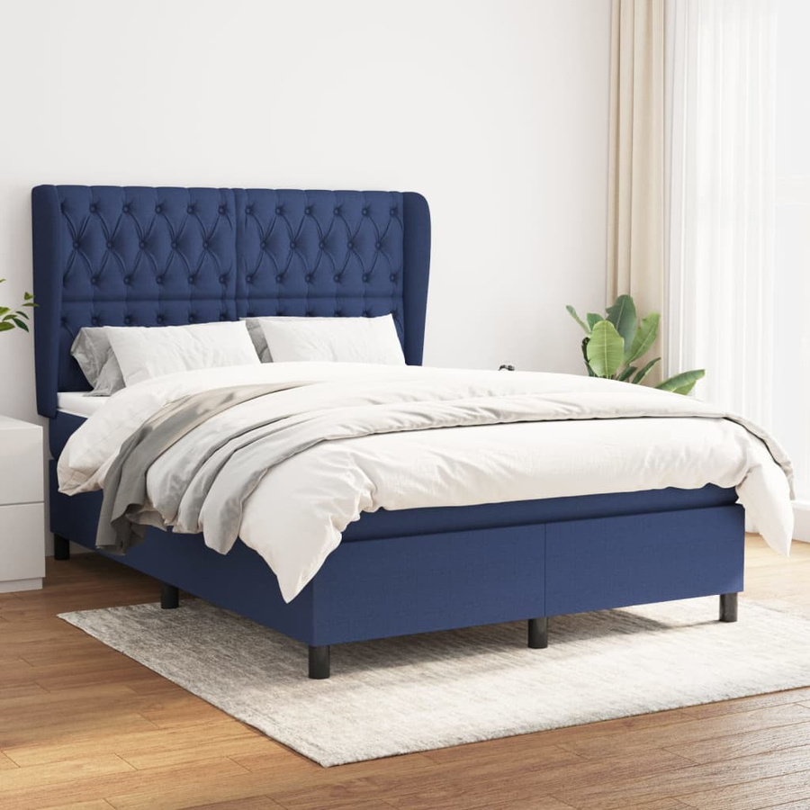 vidaXL Boxspringbett mit Matratze Blau, Hybrid-Bett mit Taschenfederkern, B/T/H: 140 x 190 x 128 cm - Bild 3