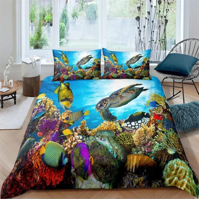 JMG Household Supplies Bettwäscheset Meeresleben mit Fischen und Palmen, Blaues Meer, 2-teilig, B/H: 70 x 133 cm - Bild 1