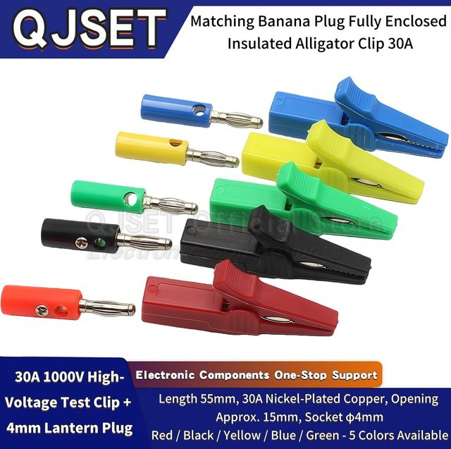 QJSET Krokodilklemme aus reinem Kupfer mit 4 mm Bananenstecker und 10 mm Öffnung, Prüfspitze für Hochspannung, grün und mehrfarbig - Bild 1