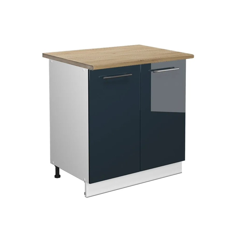 Vicco Spülenunterschrank Fame-Line Dunkelblau Hochglanz und Weiß mit Arbeitsplatte Eiche Breite: 80 cm - Bild 2