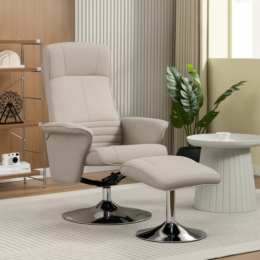Aosom HOMCOM Relaxsessel mit Fußstütze, 360 Grad drehbar und 135 Grad verstellbar, beige Stoffbezug - Bild 2