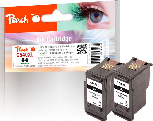 Peach C540 XLBK 2 Druckerpatronen XL Schwarz für Canon Pixma TS 5150, MG 3650 und TS 5151 (wiederaufbereitet) - Bild 1