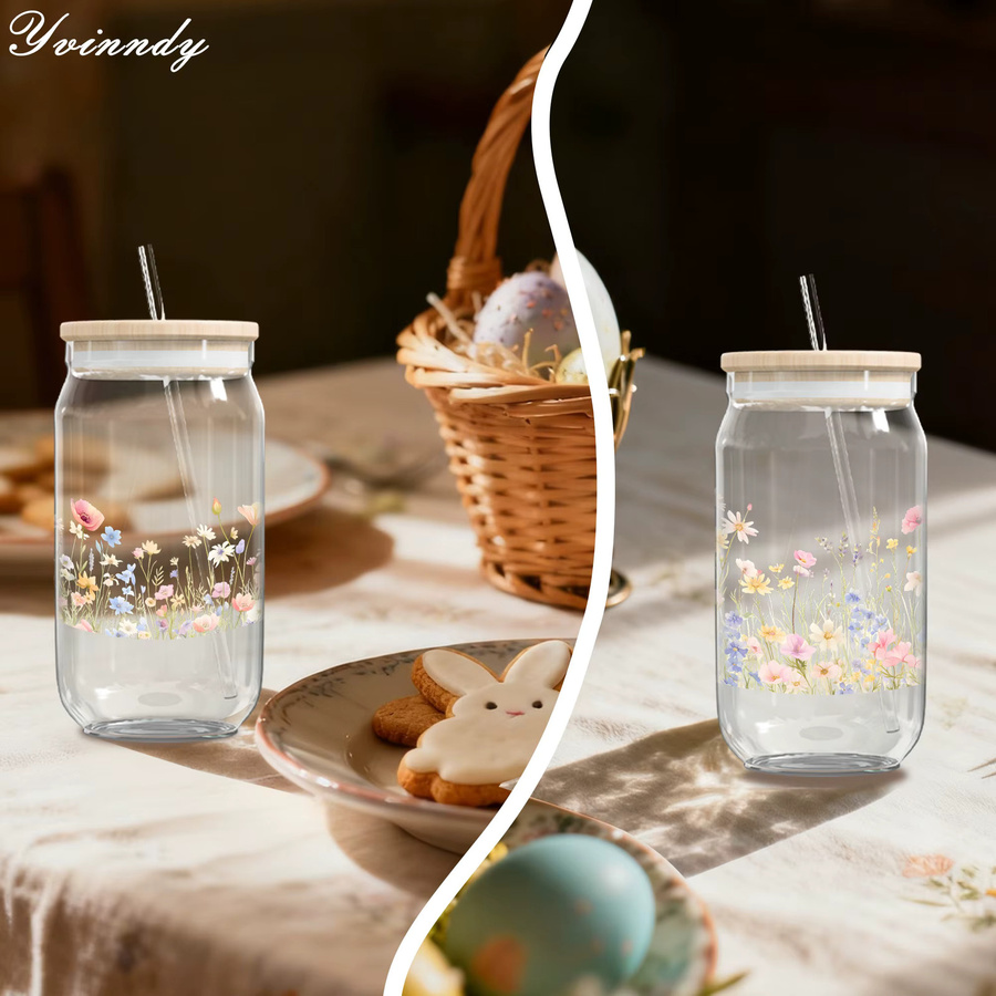 4er Set UVDTF-Transferaufkleber Frühlings-Aquarell-Wildblumen für 16-Unzen-Becher, wasserfest und kratzfest, Mehrfarbig - Bild 4