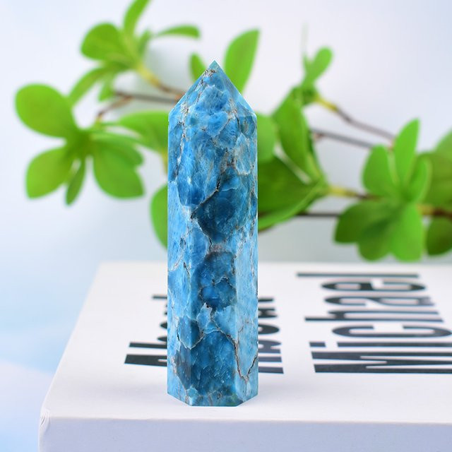 RYCRYSTAL Blauer Apatit Obelisk, Polierter Kristallpunkt zur Dekoration und Heilung, Blau - Bild 1