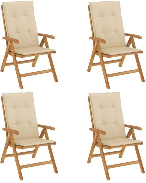 vidaXL Gartenstuhl-Set aus Teakholz mit Kissen, 4 Stück, Beige - Bild 1