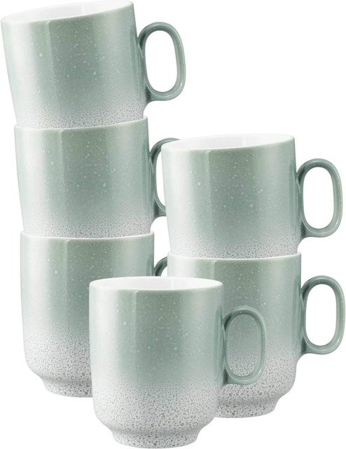 Seltmann Weiden Henkelbecher Sento Home aus Keramik, 6er Set, Weiß-Grün, 400 ml - Bild 1