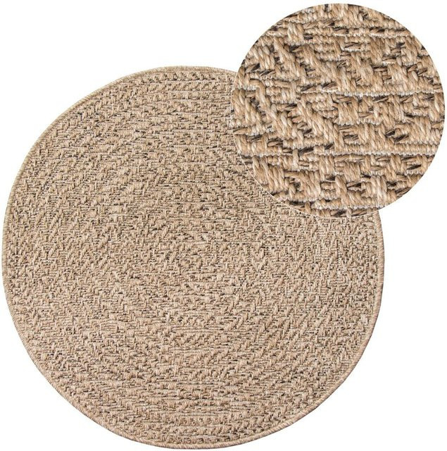 Merinos In-/Outdoor-Teppich Kenzy in Beige, Durchmesser: 120 cm, pflegeleichter Flachgewebe-Teppich aus Polypropylen - Bild 1
