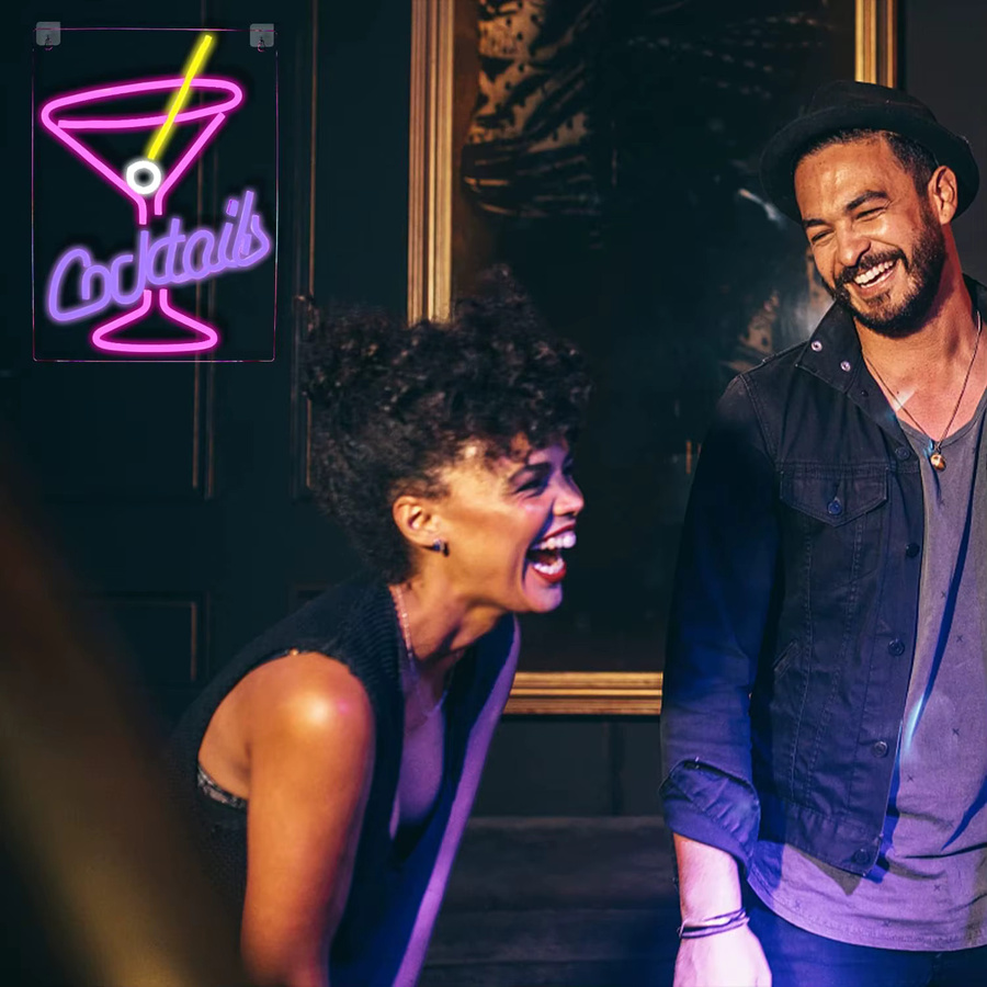 NEONAEON LED Neon-Cocktail-Schild in Pink und Lila als Wanddekoration mit Weinglas-Motiv - Bild 2